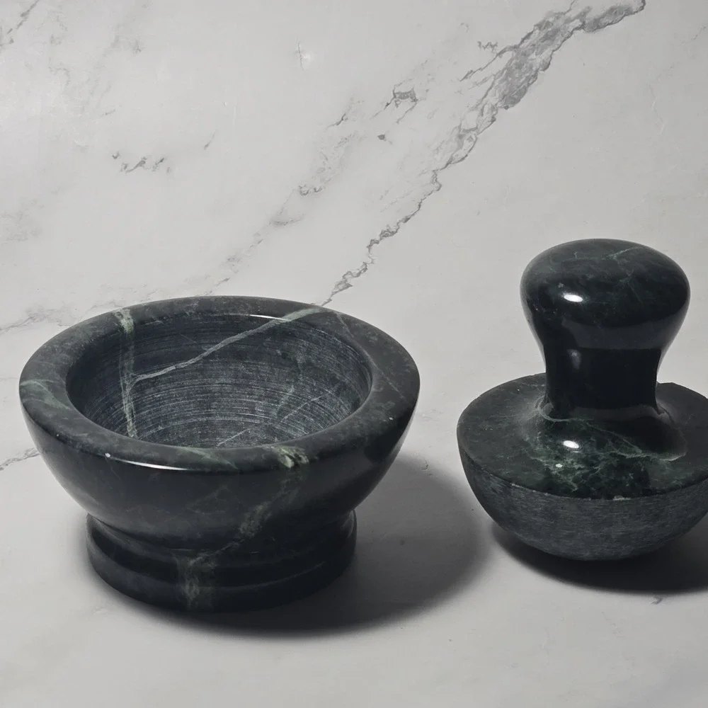 Mortar and Pestle Set Green‎ Marble - Picture 2 of 5